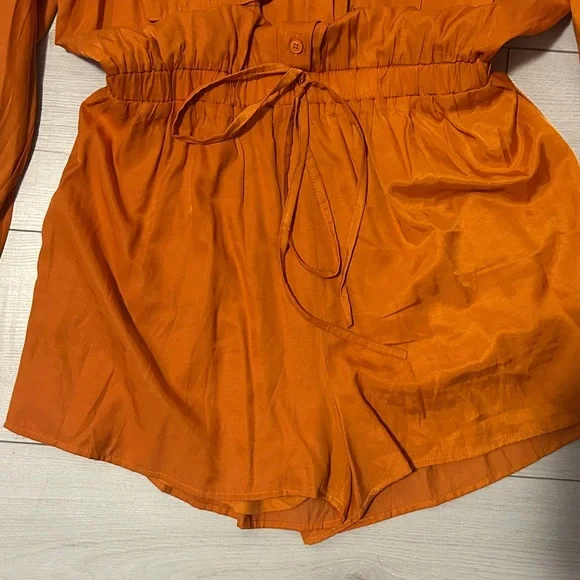 Orange Button-Up Romper - Picture 6 of 7